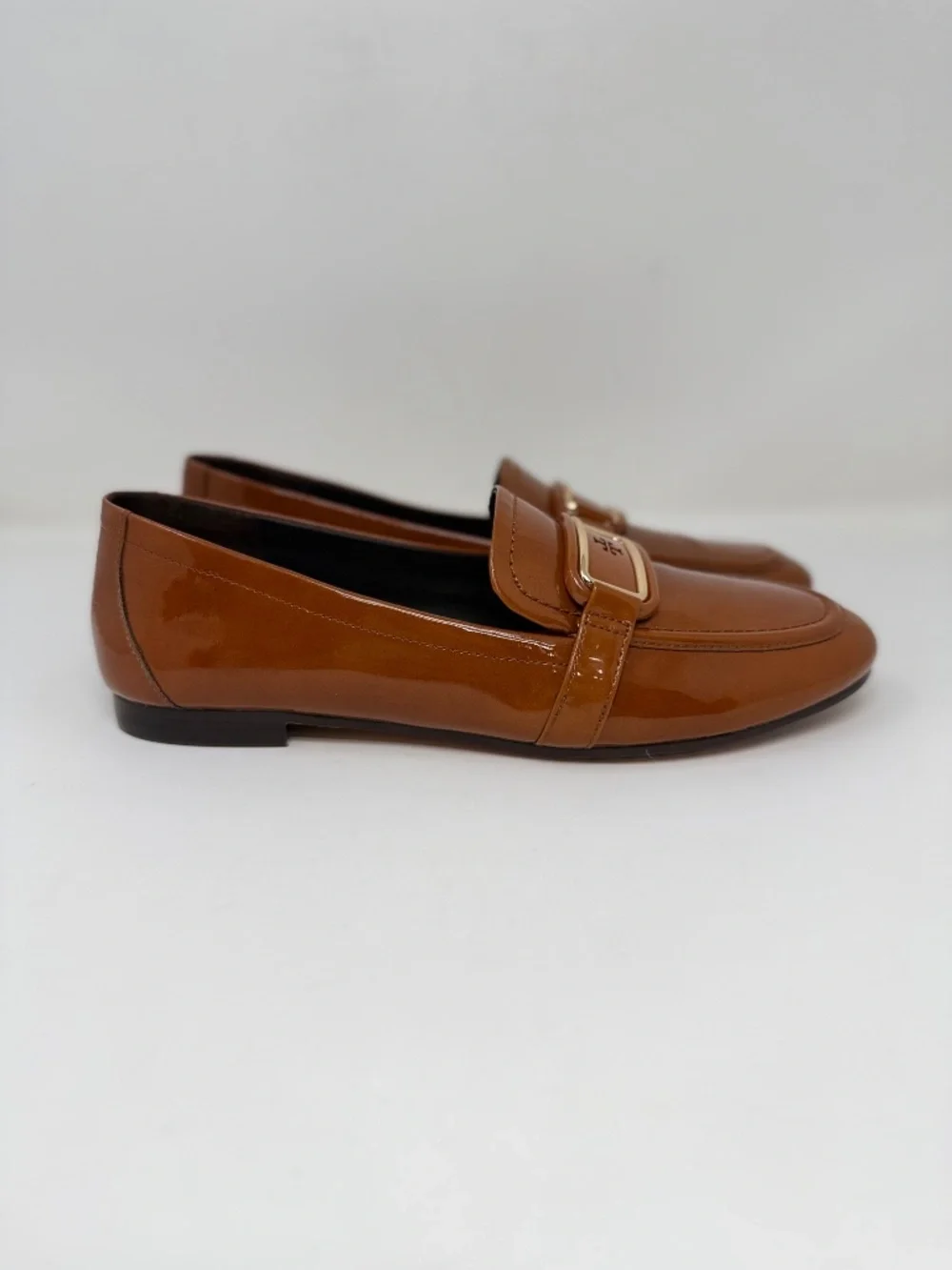 New Tory Burch Georgia Patent Leather Loafer Tan Cuoio Sz 7